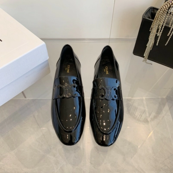 2025 Women CELINE Black Patent Leather Loafers