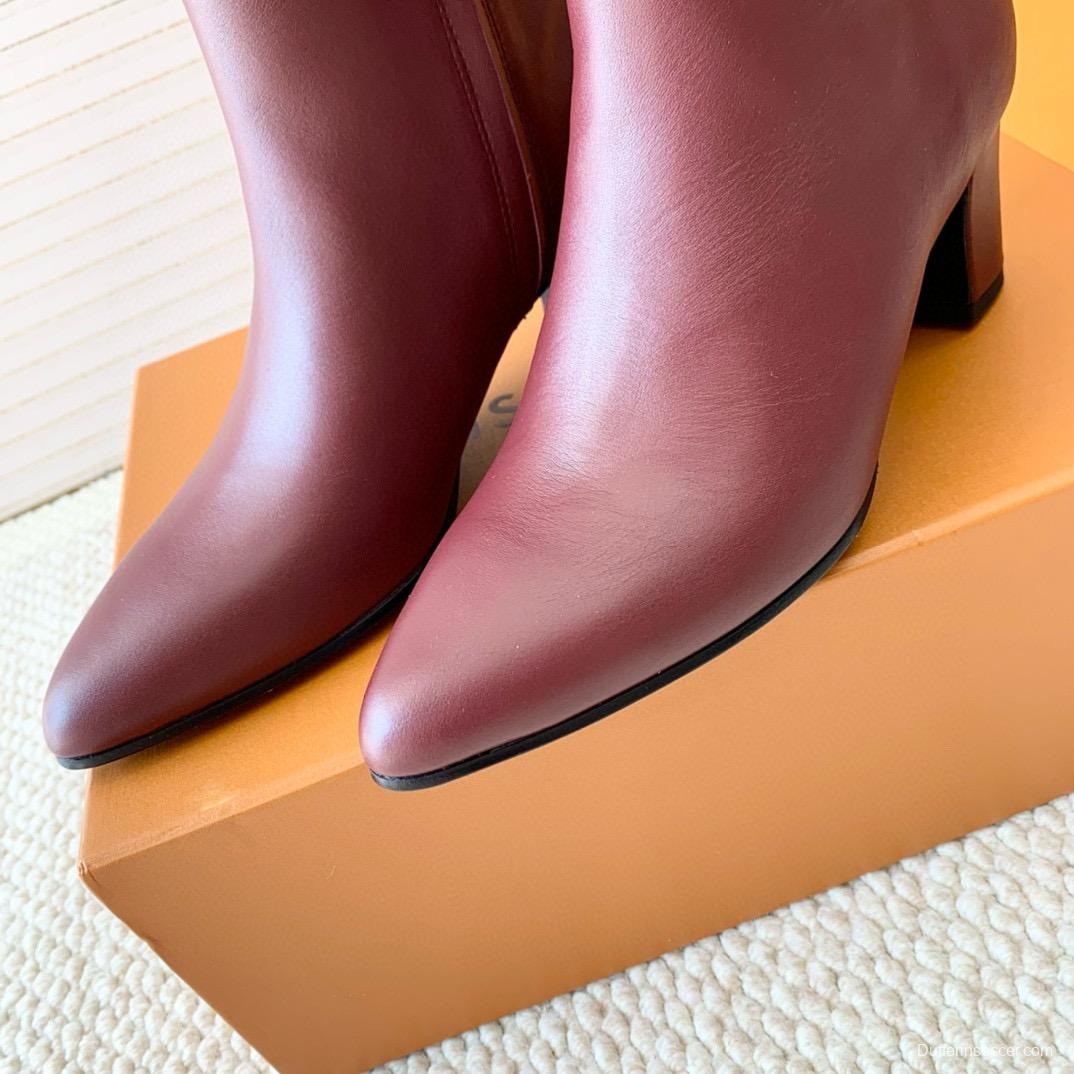 2024 Women Louis Vuitton Burgundy Leather Ankle Boots MJ00410