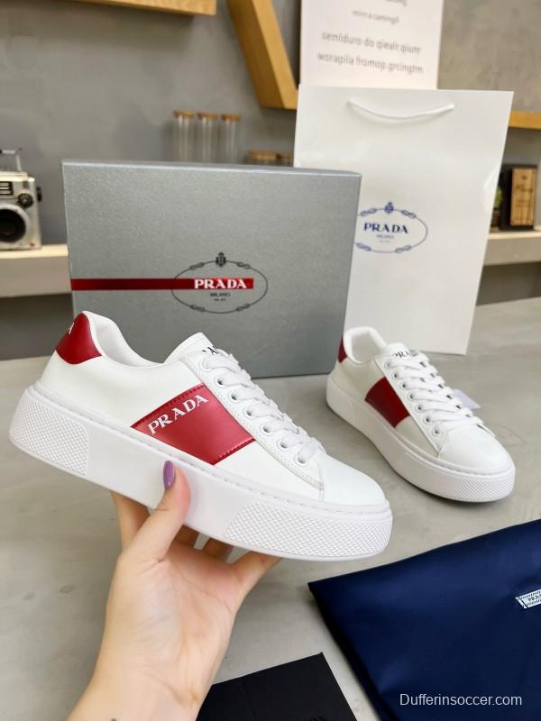 2024 Women Prada White Red Leather Sneakers MJ00310