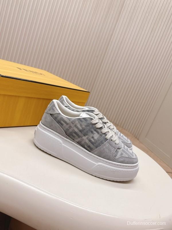 2025 Women Fendi Grey Suede Mesh Sneakers LY00340