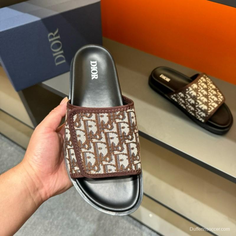 2024 Dior Brown Beige Fabric Slippers MJ00180