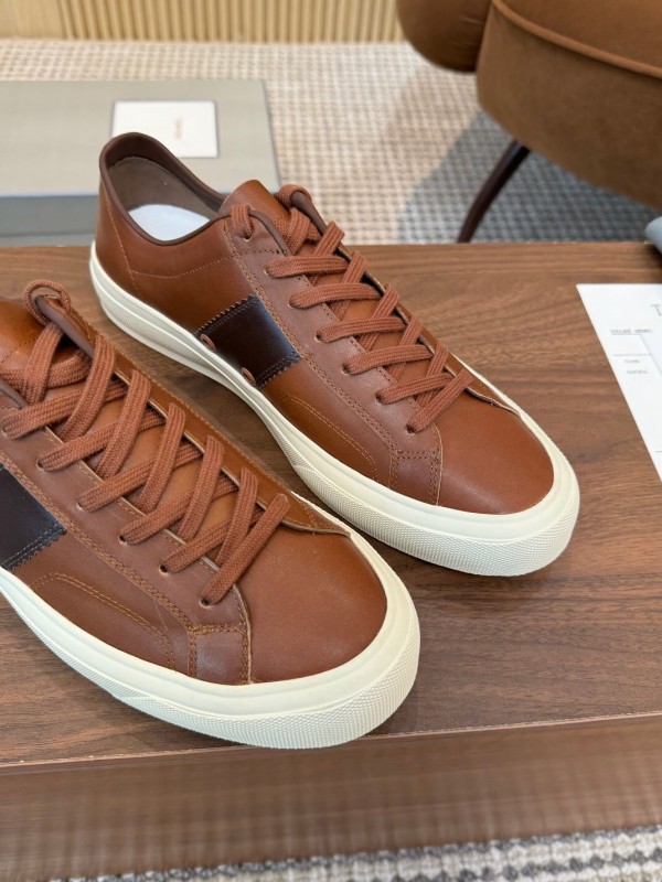 2025 Men TOM FORD Brown Black Leather Sneakers LY00360