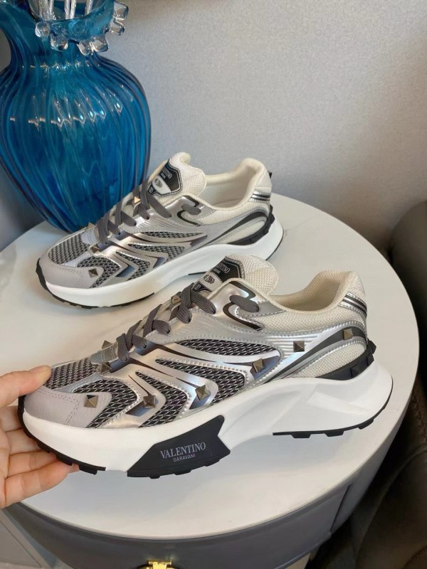 2024 Unisex Valentino White Black Grey Mesh Leather Sneakers MJ00410