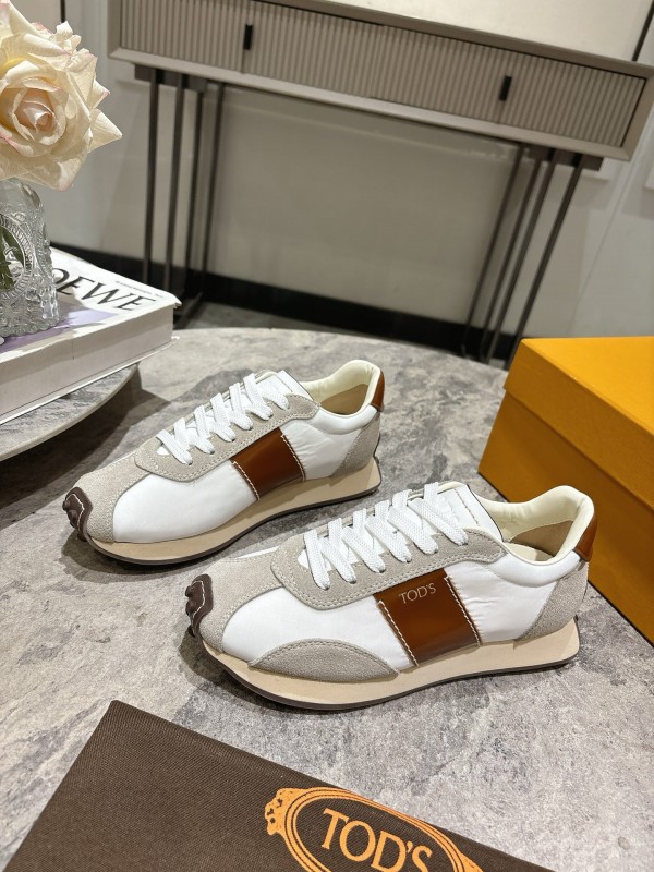 2025 Women TOD'S White Brown Beige Leather Suede Sneakers