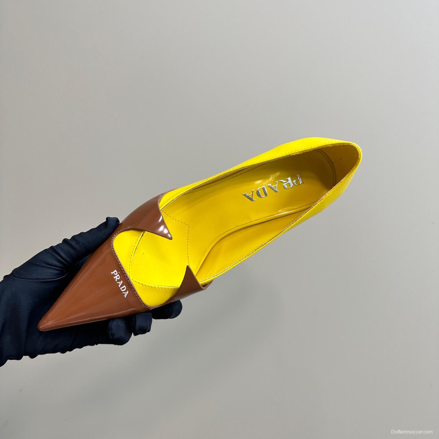 2025 Women Prada Brown Yellow Leather Heels KFY00310