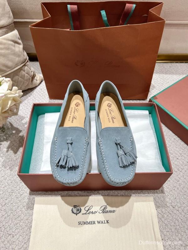 2025 Women Le Parmentier Blue Suede Loafers Tassel LY00291