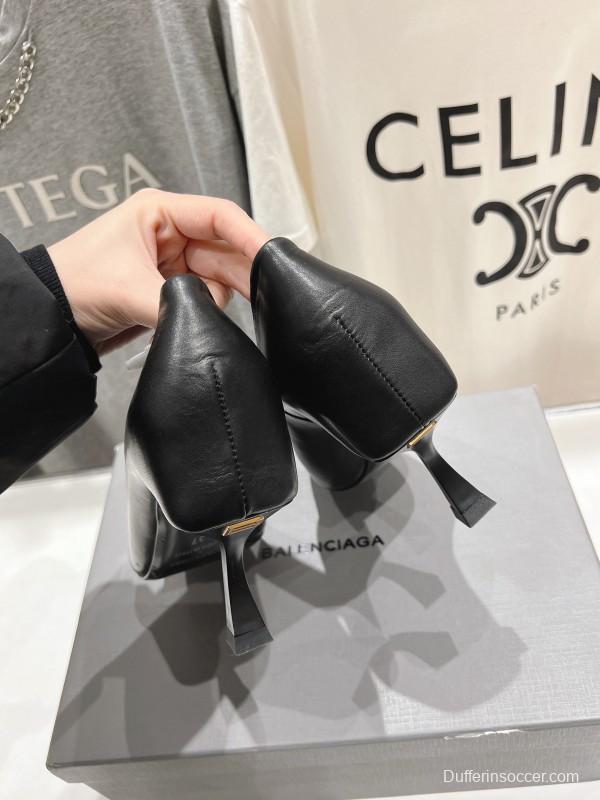 2025 Women Balenciaga Black Leather High Heel Shoes