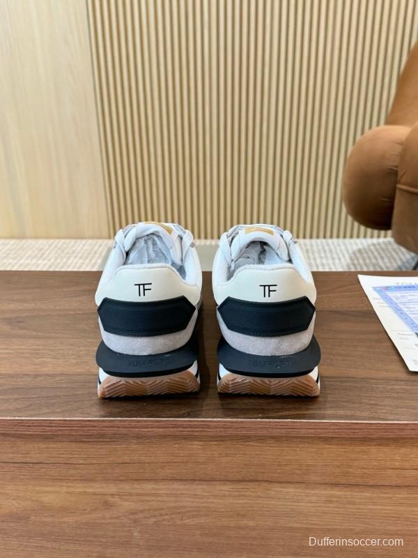 2025 Women TOM FORD White Grey Suede Leather Sneakers LY00360