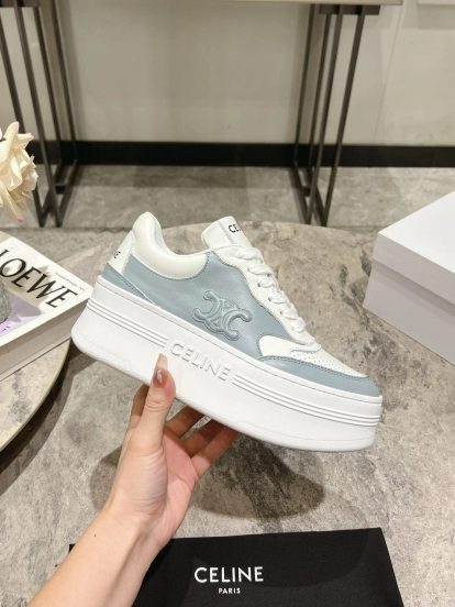2025 Women Celine Blue White Leather Mesh Sneakers