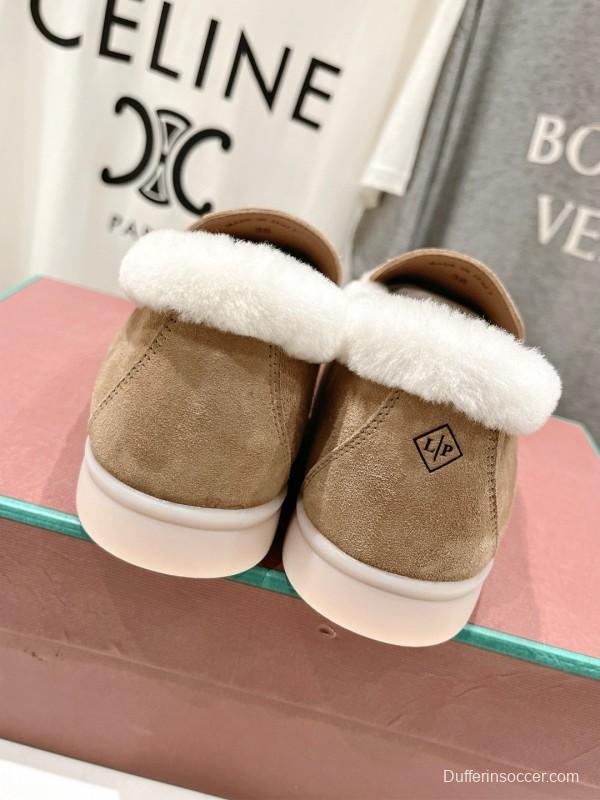 2024 Women LP Beige Suede Shearling Loafers