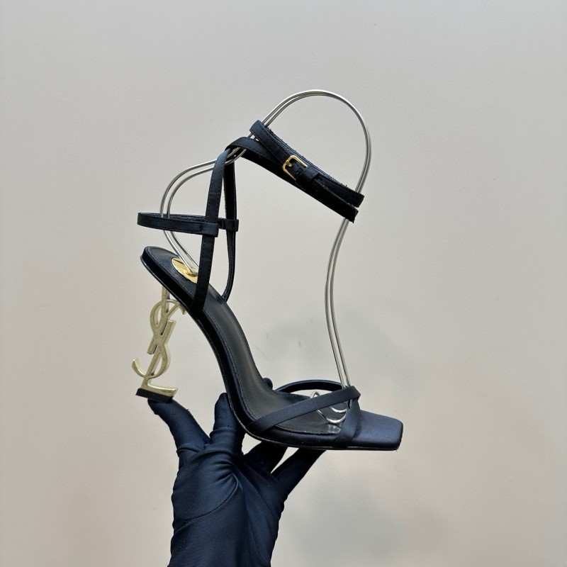 2025 Women Yves Saint Laurent Black Leather Sandals MJ00290