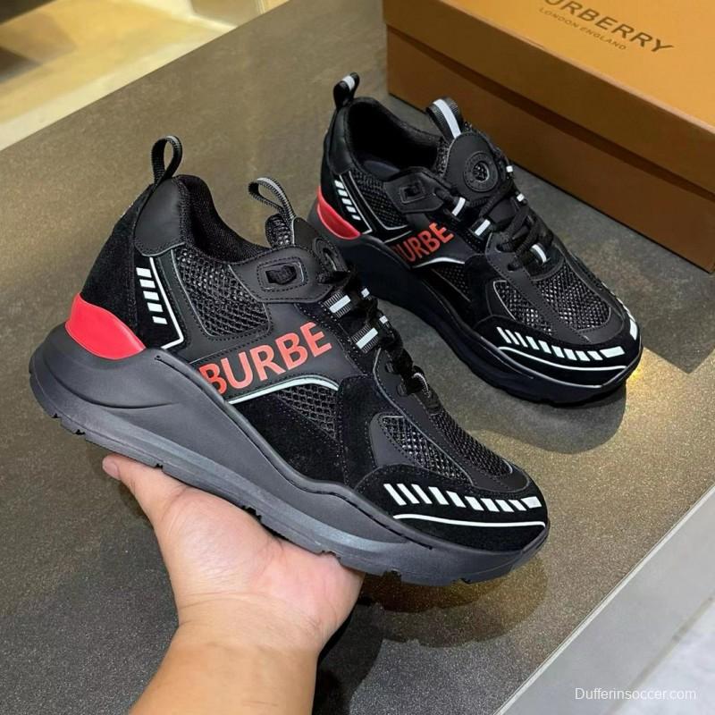 2025 Unisex Burberry Black Red Mesh Suede Leather Sneakers