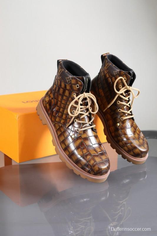 2024 Men Louis Vuitton Brown Leather Casual High-top MJ00470