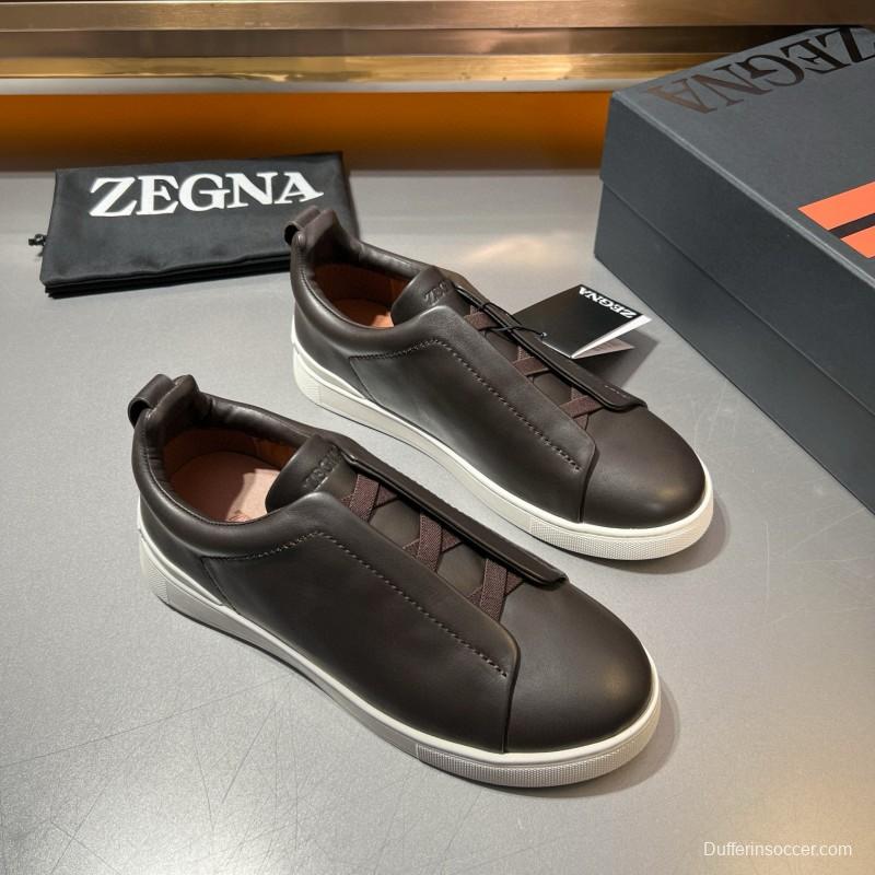 2024 Men Ermenegildo Zegna Brown Calfskin Leather Sneakers LY00000