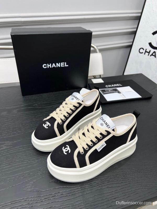 2025 Women Chanel Black White Canvas Sneakers LY00250