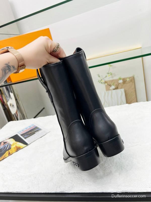 2024 Women Louis Vuitton Black Leather Boots MJ00360