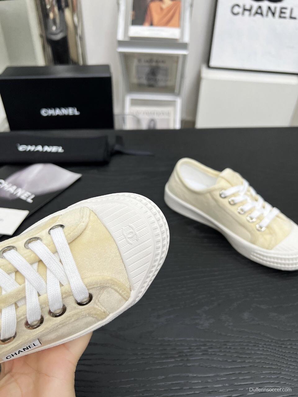 2025 Women Chanel Cream Canvas Leather Casual Sneakers LY00230