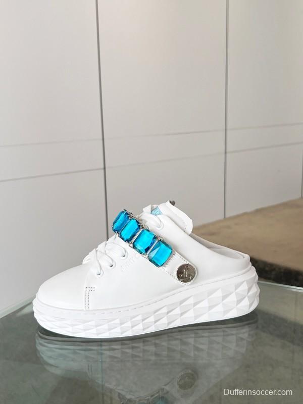 2025 Women Jimmy Choo White Blue Leather Sneakers LY00350