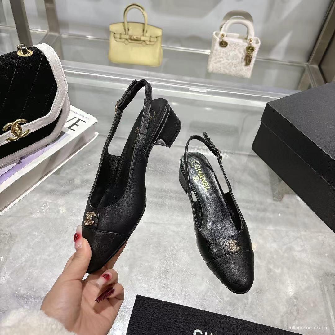 2025 Women Chanel Black Leather Slingback Pumps LY00300