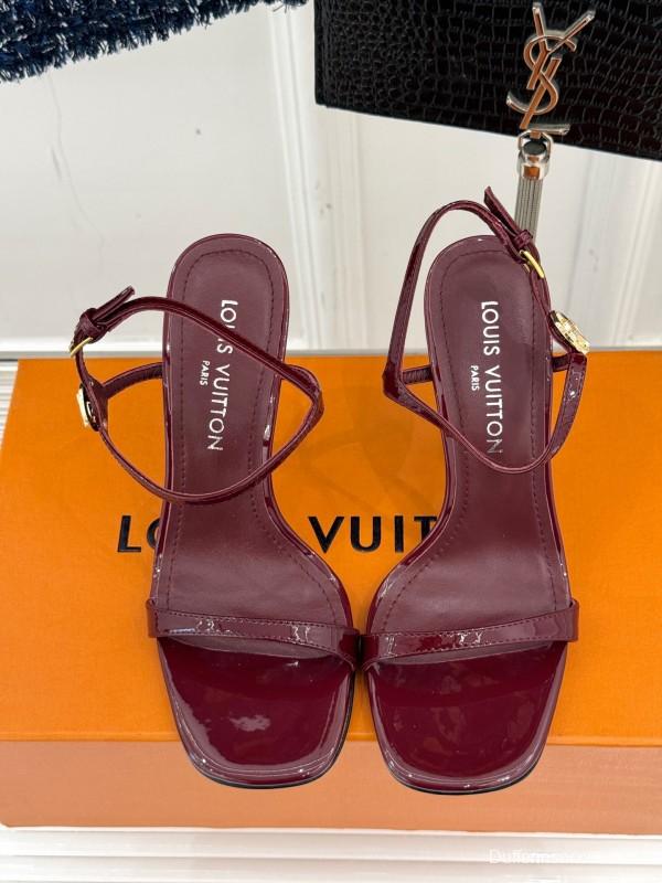 2025 Women Louis Vuitton Burgundy Leather Sandals