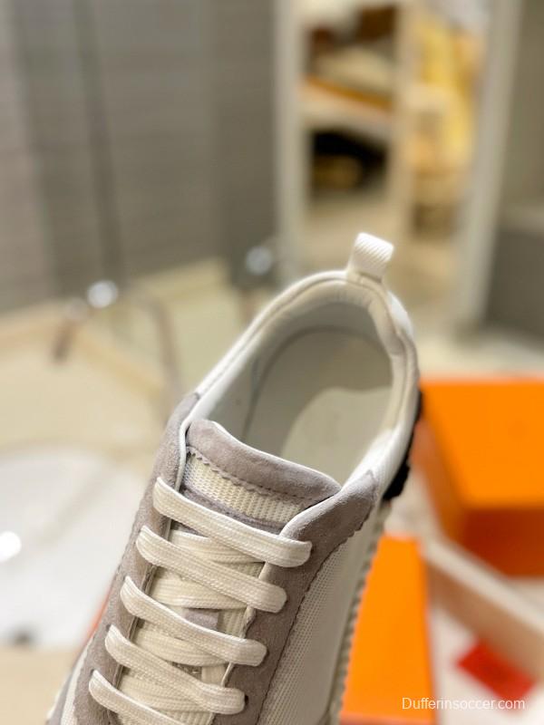 2024 Unisex Hermès White Gray Suede Mesh Sneakers MJ00320