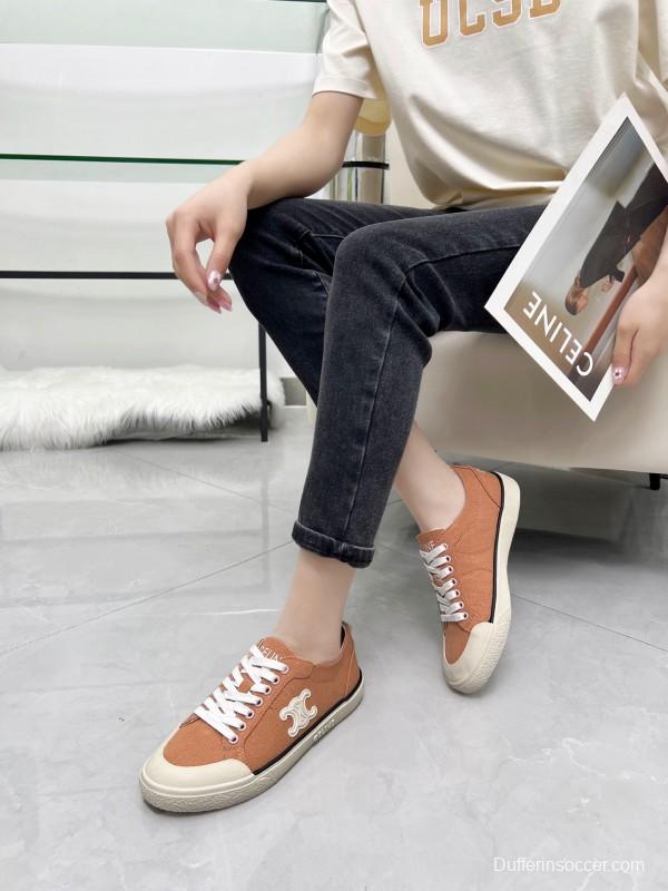 2025 Women Celine Apricot Canvas Sneakers LY00210