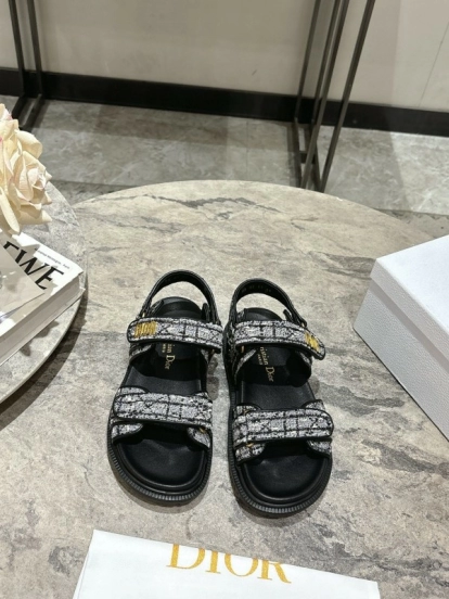 2025 Women Dior Black White Fabric Sandals KFY00300