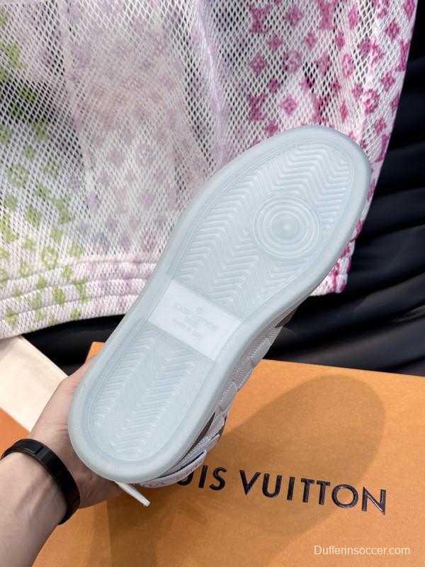 2024 Men Louis Vuitton White Grey Leather Canvas High Top Classic Sneakers MJ00420