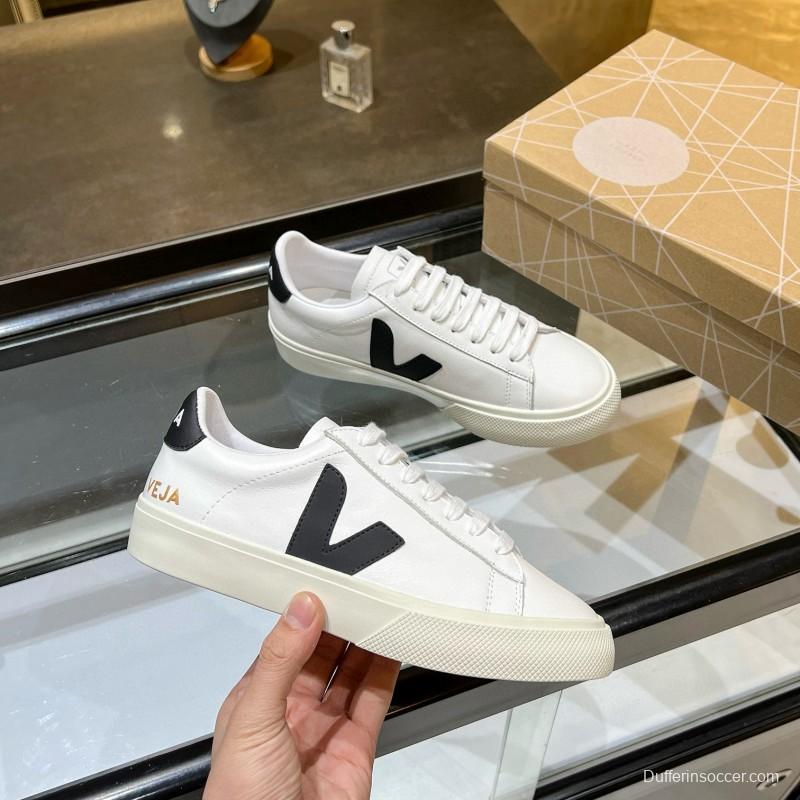 2025 Unisex VEJA White Black Leather Canvas Low Top Vulcanized Sneakers MJ00240