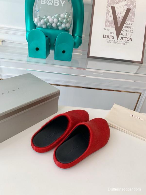 2024 Women Marni Red Pony Hair Mule