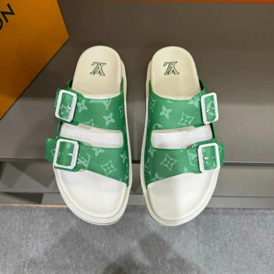 2024 Slippers Louis Vuitton Green Canvas Slippers