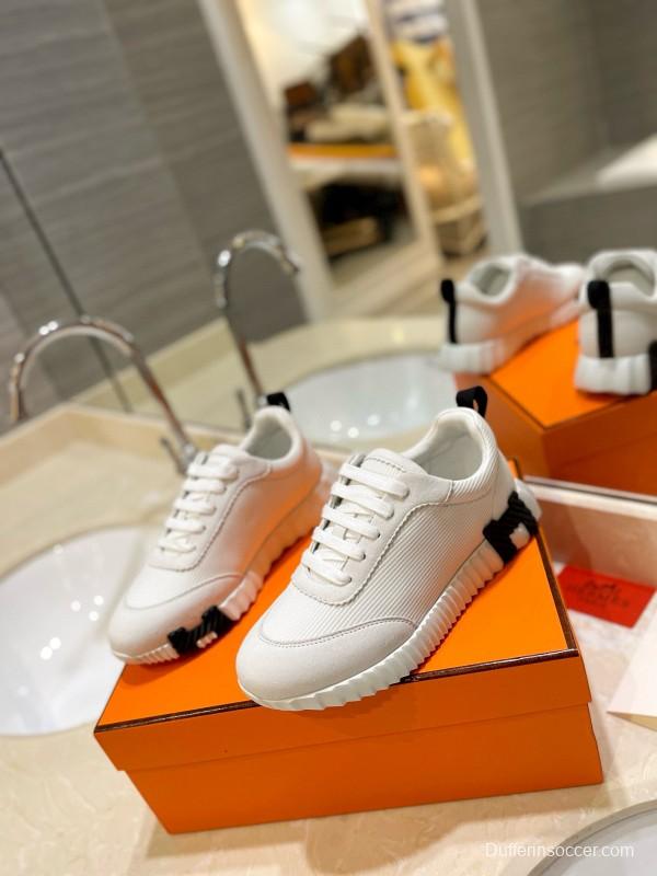 2024 Unisex Hermès White Imported Silk Calfskin Rain Cloth Casual Sneakers MJ00320