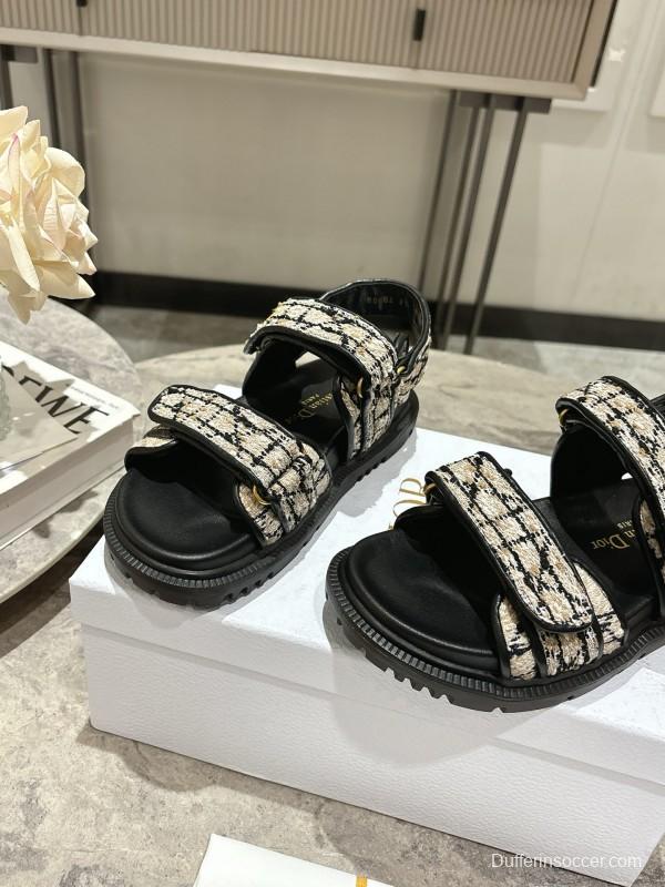 2025 Women Dior Black White Canvas Sandals KFY00300