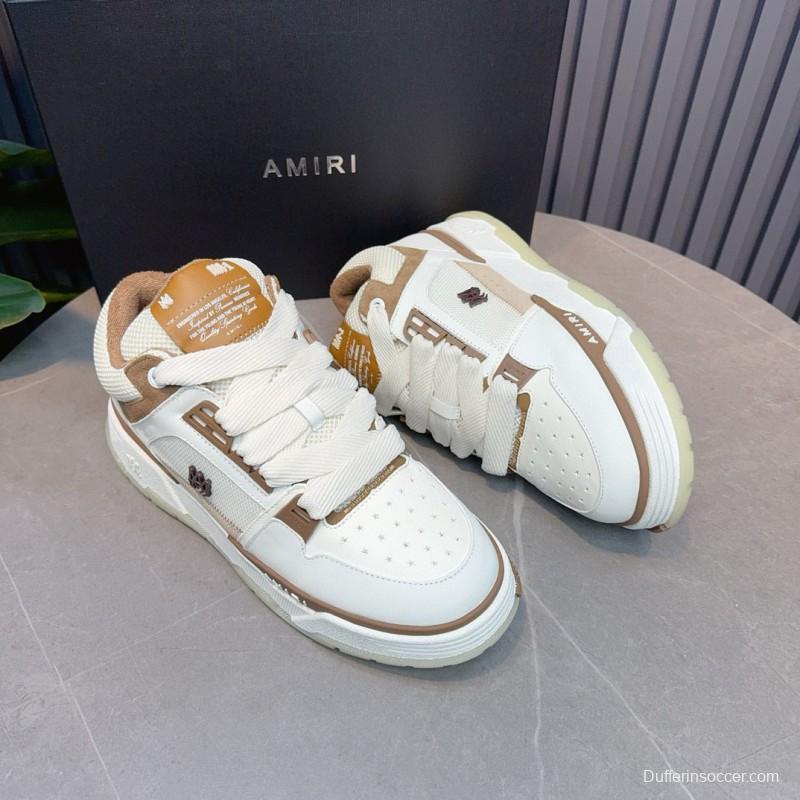 2024 Unisex Amiri White Beige Leather Mesh Sneakers MJ00360