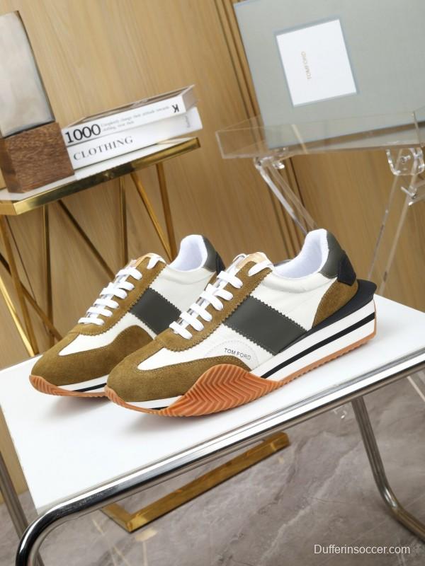 2025 Unisex TOM FORD White Black Brown Leather Suede Sneakers LY00360(LY00370)