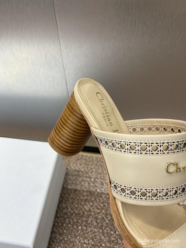 2025 Women Dior Beige Leather Slippers KFY00310