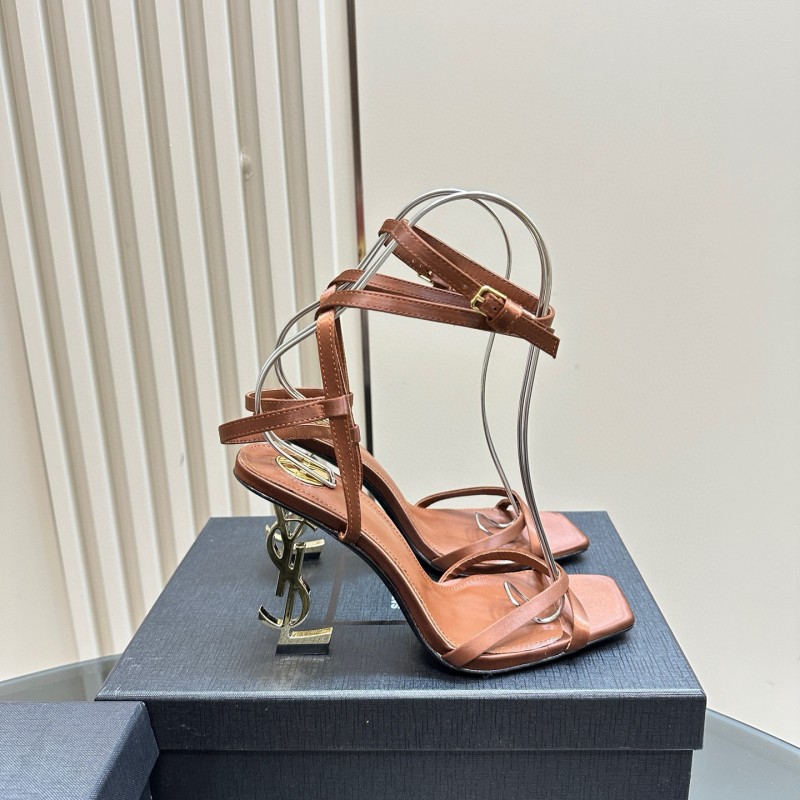 2025 Women Yves Saint Laurent Brown Leather Sandals MJ00290
