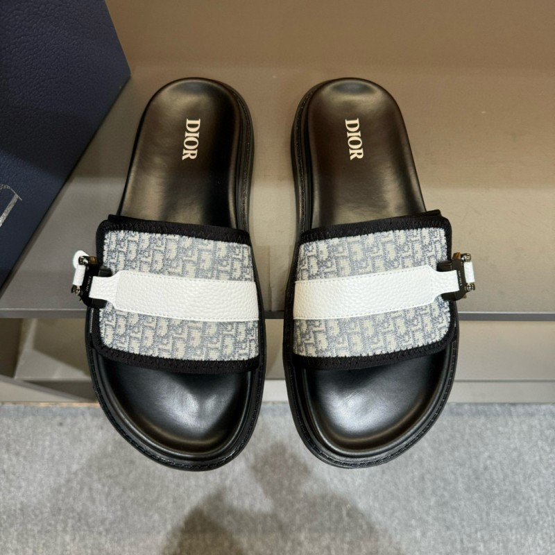 2024 Slippers Dior Black White Canvas Leather Slippers