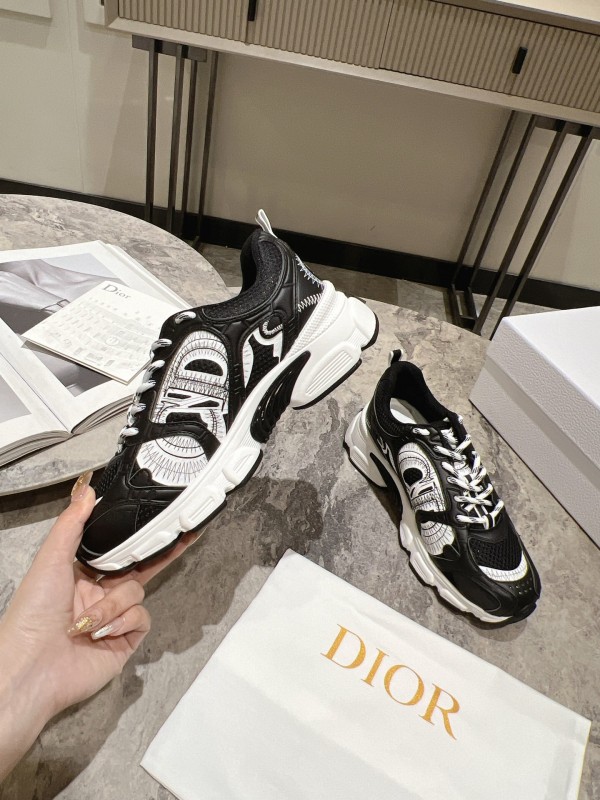 2025 Women Dior Black Leather Mesh Sneakers