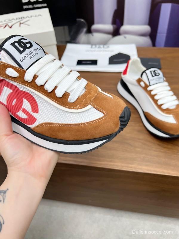 2025 Unisex Dolce & Gabbana White Red Black Suede Mesh Sneakers LY00300(F)/LY00301(M)