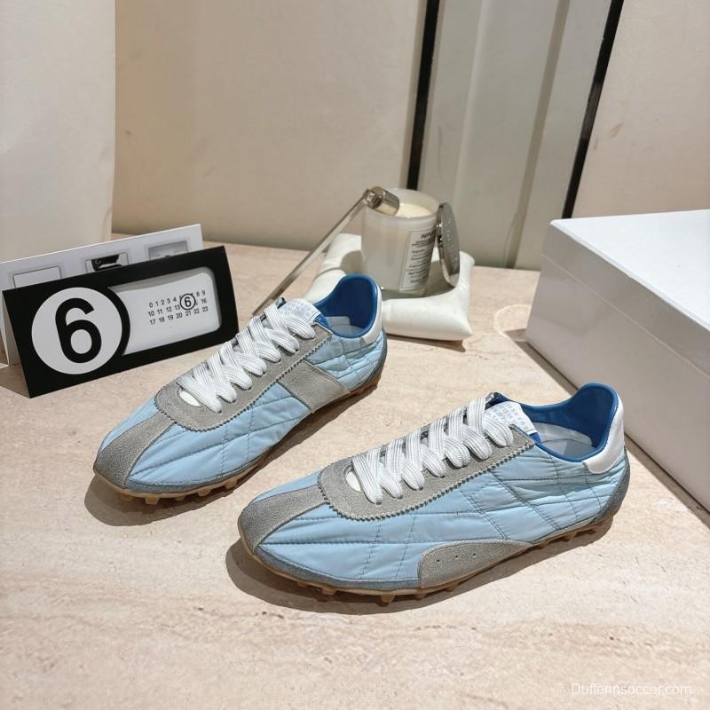 2025 Unisex Maison Margiela Light Blue Grey Nylon Suede Sneakers Vintage Effect