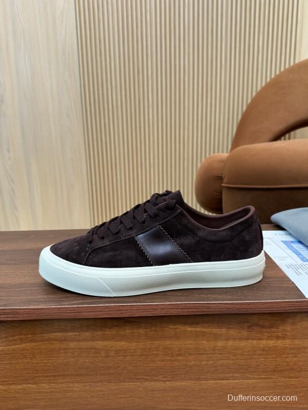 2025 Men TOM FORD Dark Brown Black Suede Leather Sneakers LY00360