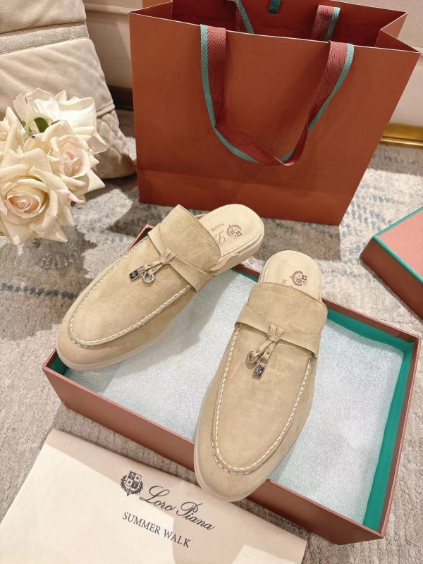 2025 Slippers Loro Piana Beige Suede Slippers