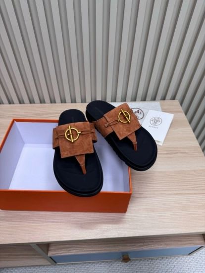 2025 Slippers Hermès Brown Suede Slippers