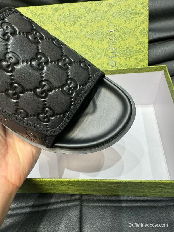 2024 Slippers Gucci Black Leather Slippers MJ00200