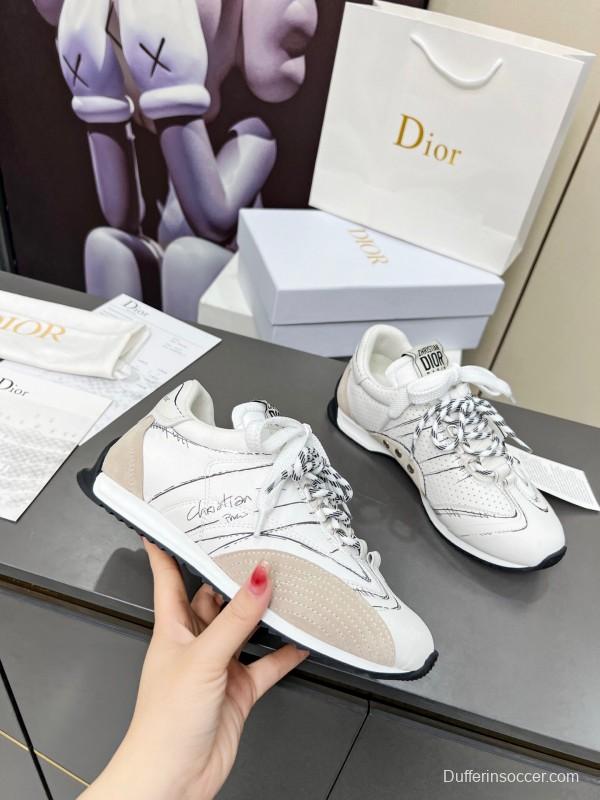 2025 Women Dior White Beige Leather Suede Sneakers KFY00290
