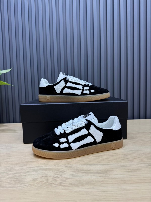 2025 Unisex Amiri Black White Leather Suede Sneakers Skeleton Design LY00280