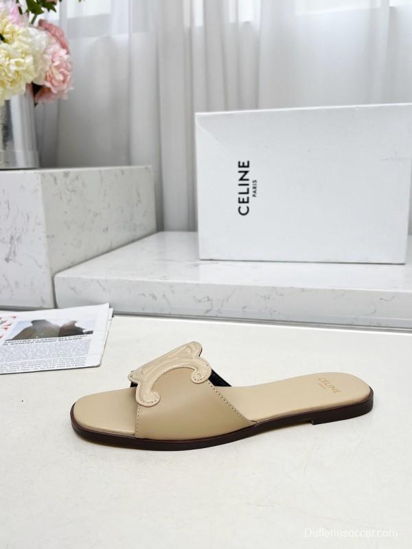 2025 Women Celine Beige Leather Slippers