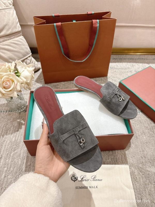 2025 Slippers LP Grey Suede Slippers LY00270