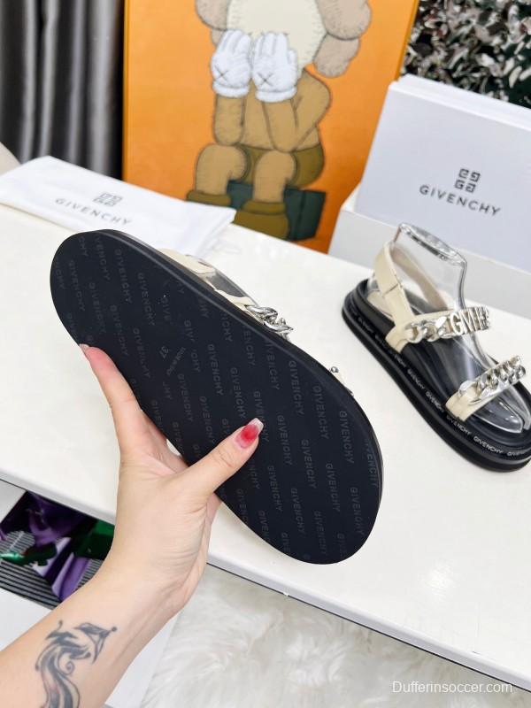 2025 Women Givenchy White Leather Sandals Chain Detail LY00260